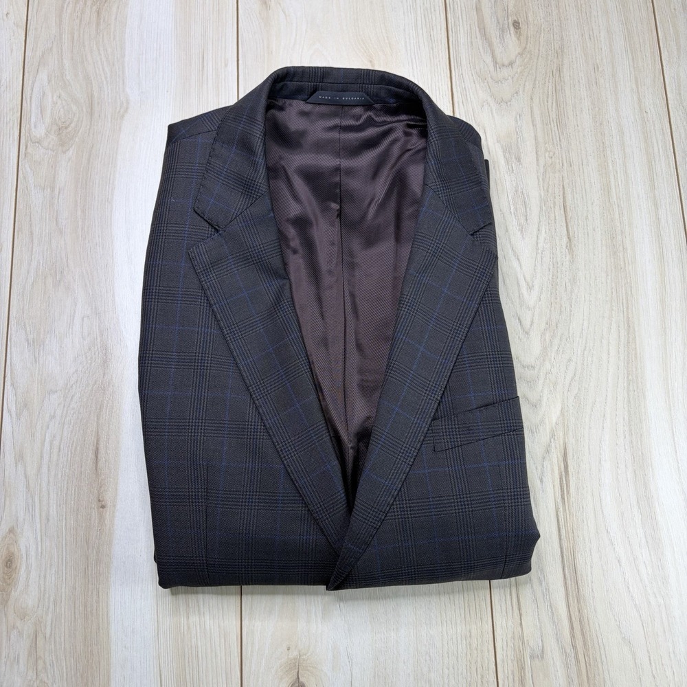 Hugo Boss Mens Super 100s Glen Plaid Blazer 100% Wool Brown Blue Size 40R Jacket